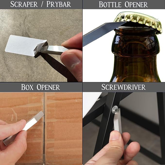 EDC Stainless Steel Pry Bar 2 Pack - Heavy Duty Mini Keychain Prybar - Mighty Miniature Portable Multitool, Screwdriver, Bottle Opener, & Box Opener