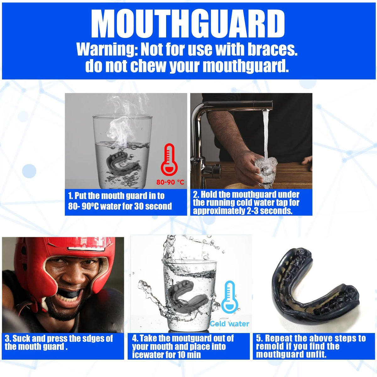 Skiennix Sports Mouth Guard - 2 Pack for Kids | Includes Strap & Box for Football, Basketball, MMA
