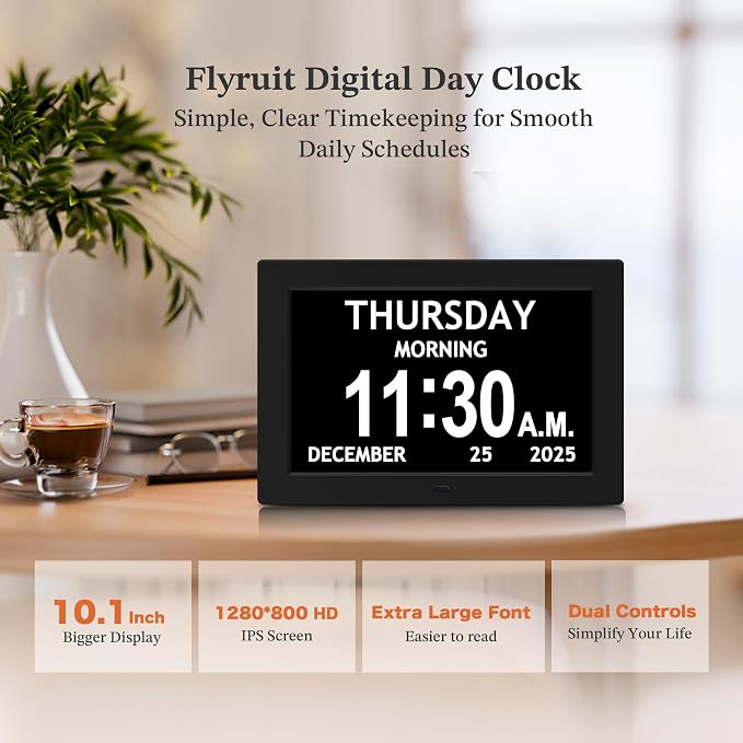 10.1'' Extra Large Digital Clock, 1280*800p HD Display, Dementia Clock