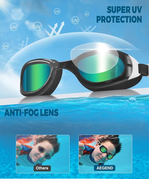 Aegend Swim Goggles for Kids 6-11 | Polarized Anti-Fog UV Protection Pool Goggles