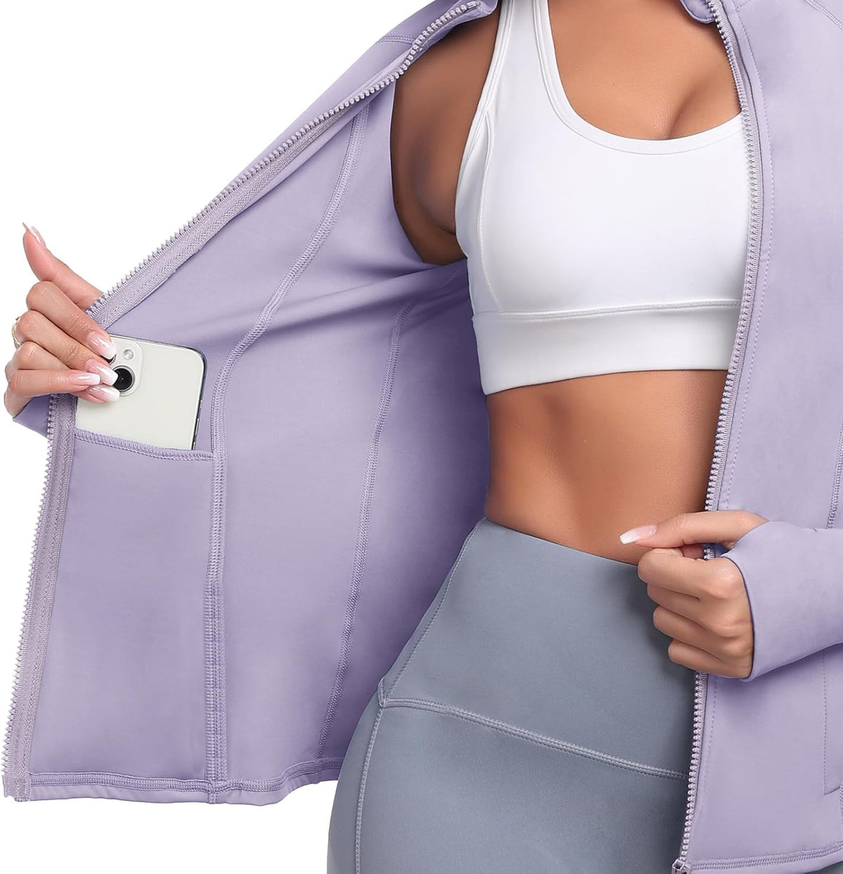 Skiennix Women's Athletic Full Zip Jacket - Lightweight Workout Wear with Pockets & Thumb Holes