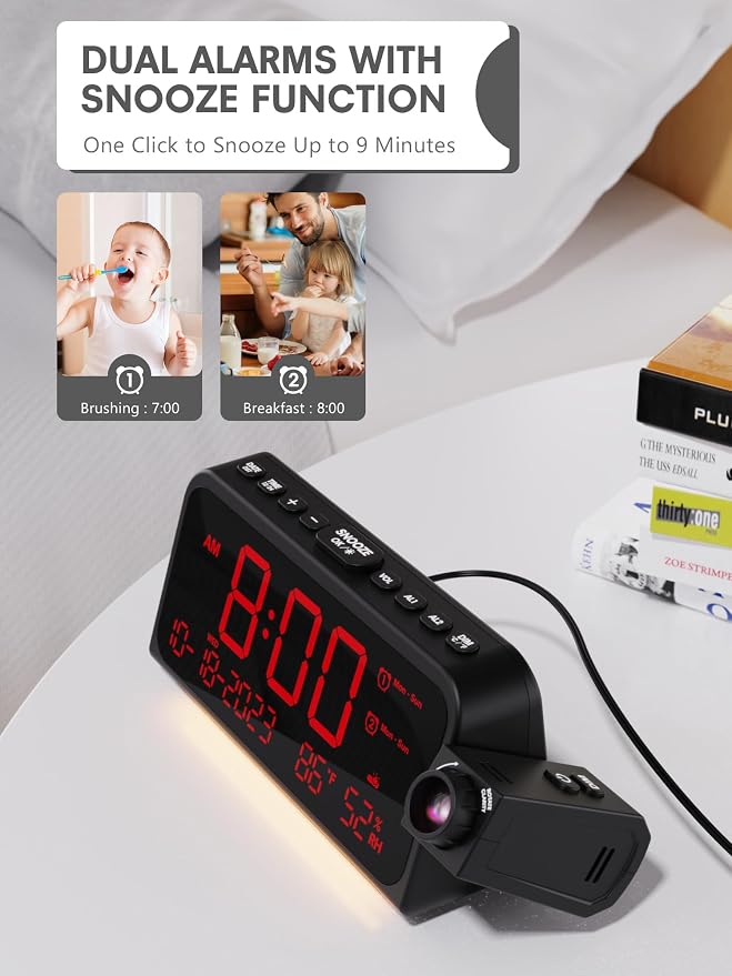 Projection Alarm Clock for Bedroom Ceiling, Digital Clock Projector