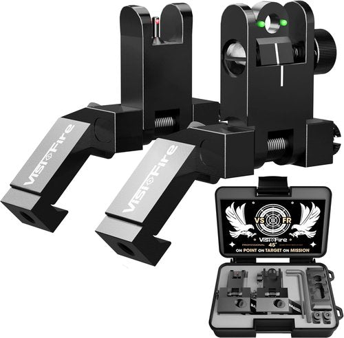 Classic 45 Degree Offset Iron Sights - Tool-Free Adjustable Flip Up Fiber Optic with Red & Green Dots