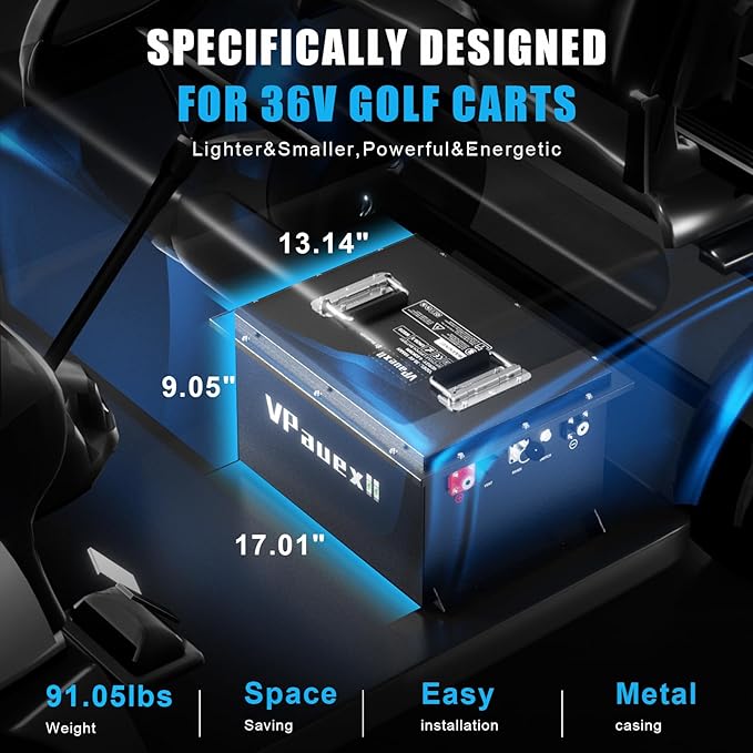 36V Lithium Golf Cart Battery,36V 105Ah Golf Cart Batteries with 25A Charger,Built-in 200A BMS,Metal Casing,Supports Mobile APP,Touch Monitor,6000+ Cycles,Peak Current 600A,Max 7.68kW Output Power