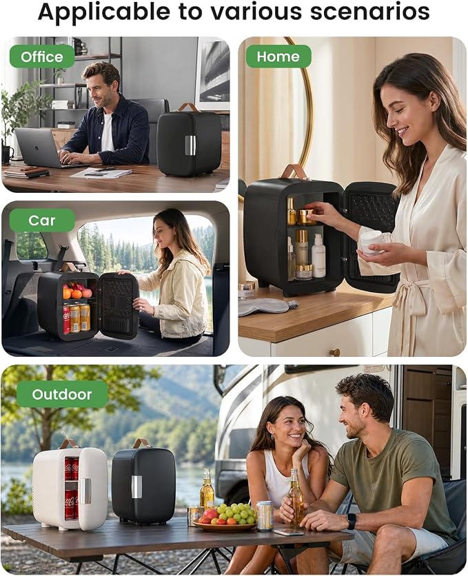 FANSEXPERT Cosmetic Fridge, Portable Mini Fridge for Skincare Food Drinks, 4L/6 Can Electric Plug In Cooler & Warmer, AC/DC Skincare Refrigerator for Bedroom Office Car Dorm (Black)