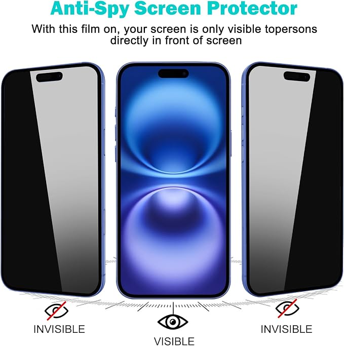 PEHAEL 3+3 Pack for iPhone 16 Plus Privacy Screen Protector