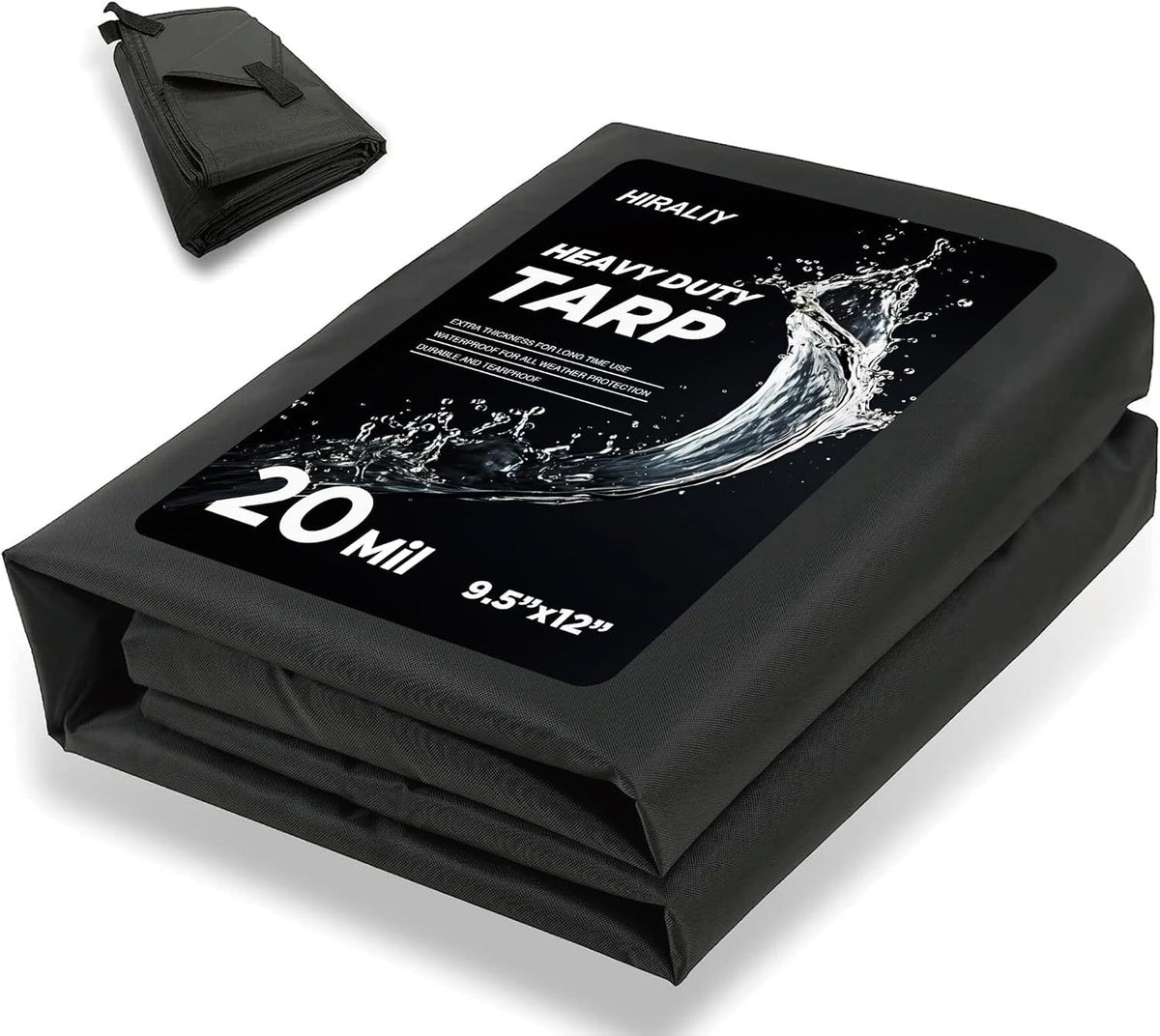 HIRALIY 20 Mil Heavy Duty Waterproof Tarp, 9.5x12ft Black Tarpaulin with Reinforced Webbing Loops, Multipurpose Oxford Fabric Tarp for Firewood, Roof, Camping, Pool