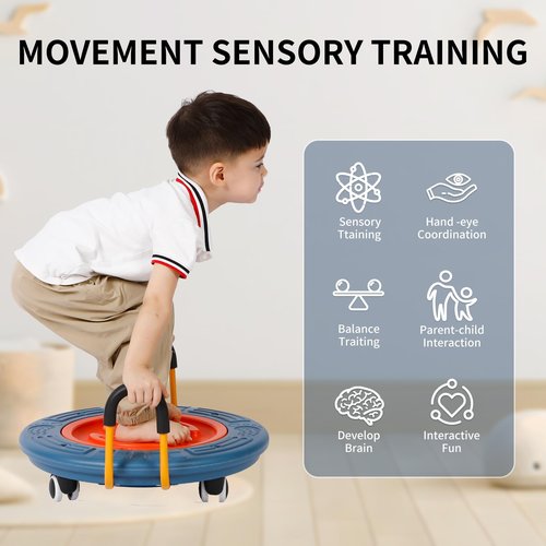 3-In-1 Balance Scooter Board for Kids，Plastic Wobble Balance Board Rocker Maze with Handles, 5 Balls, Toddler Floor Scooter Boards for Sensory Training, Physical Therapy (Blue)