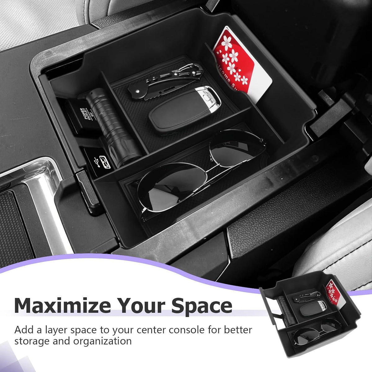 LUWU 2024 A cura MDX Center Console Organizer for 2022 2023 2024 A cura MDX Accessories Armrest Console Storage Box Insert Tray ABS Material Black (NOT FOR 2025 2026 Model)