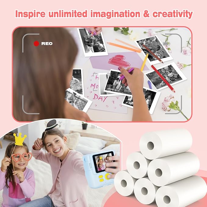 Phetium 20 Rolls Kids Camera Instant Print Refill Paper Set, HD Printing