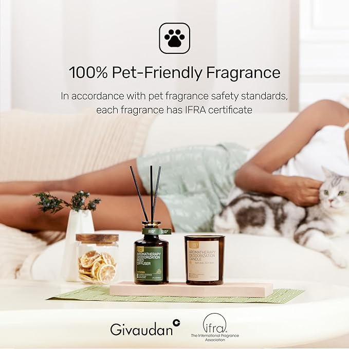 Reed Diffuser for Pet Odor Elimination, White Rose, Non-Toxic & Pet-Friendly Air Freshening, 6 Oz