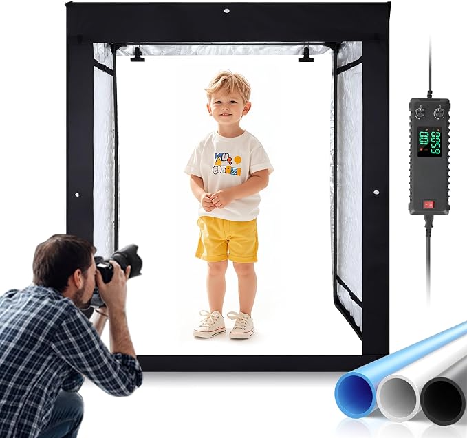Bi-Color LED Photo Light Box 47x20x55in, Dimmable LEDs Product Photography