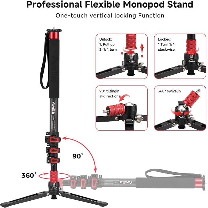 Avella C324D Carbon Fiber 67 Inch Camera Monopod Professional Telescopic Video