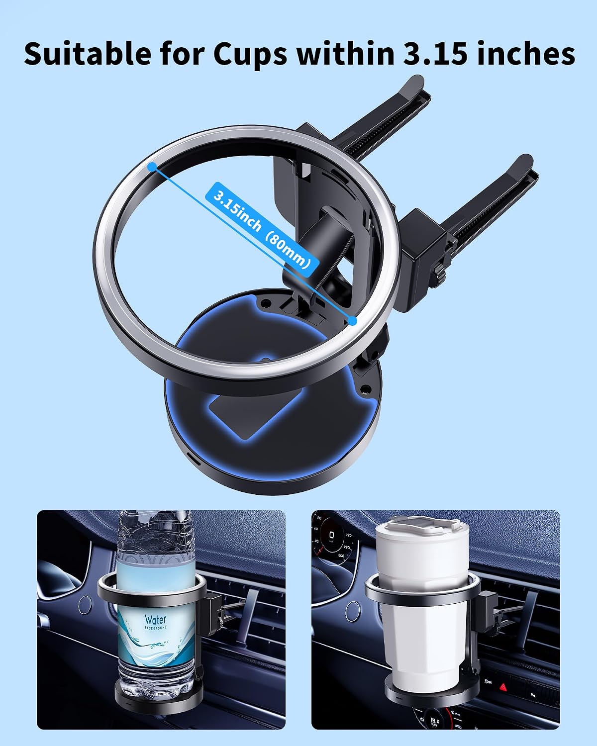 Hanging Cup Holder for Car Air Vent, Extra Car Cup Holder Expander Car Ashtray Drink Holders Clip On Outlet, Suitable for Cars and Trucks with Horizontal Blade Vents