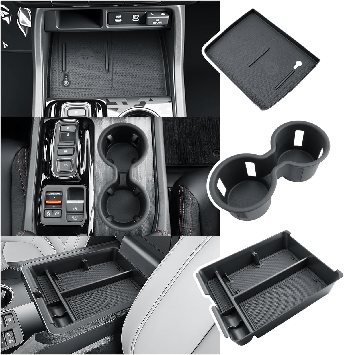 BIBIBO 3Pack for 2026 Honda Passport Center Console Organizer 2026 Honda Passport Console Armrest Tray+Cup Holder +Wireless Charging Mat 2026 Passport Insert Organizer 2026 Honda Passport Accessories