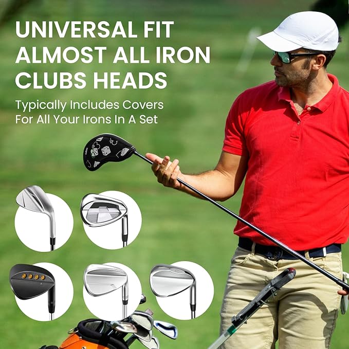Golf Club Covers Iron Value 12 Pack Stylish Synthetic Leather Headcover, Embroidery Numbers Head Covers Universal Protector Fit Main Iron Wedge Clubs, Accessories Travel for Men Women