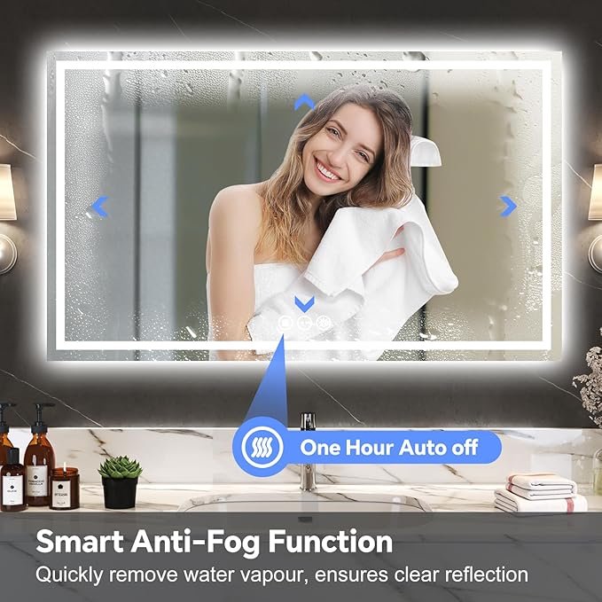 LED Bathroom Mirror 30x55 Inch Anti-Fog Bathroom Mirror with Lights, Wall Mounted Lighted Vanity Mirrors, Dimmable, Backlit + Front Lit, Smart Bathroom Vanity Mirror with 3 Colors Temperature