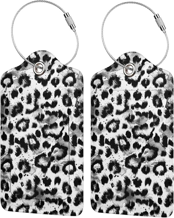 Leopard Print 2 Pcs Luggage Tags, Privacy Cover Id Label with Stainless Steel Loop and Address Card for Suitcases & Travel Bags