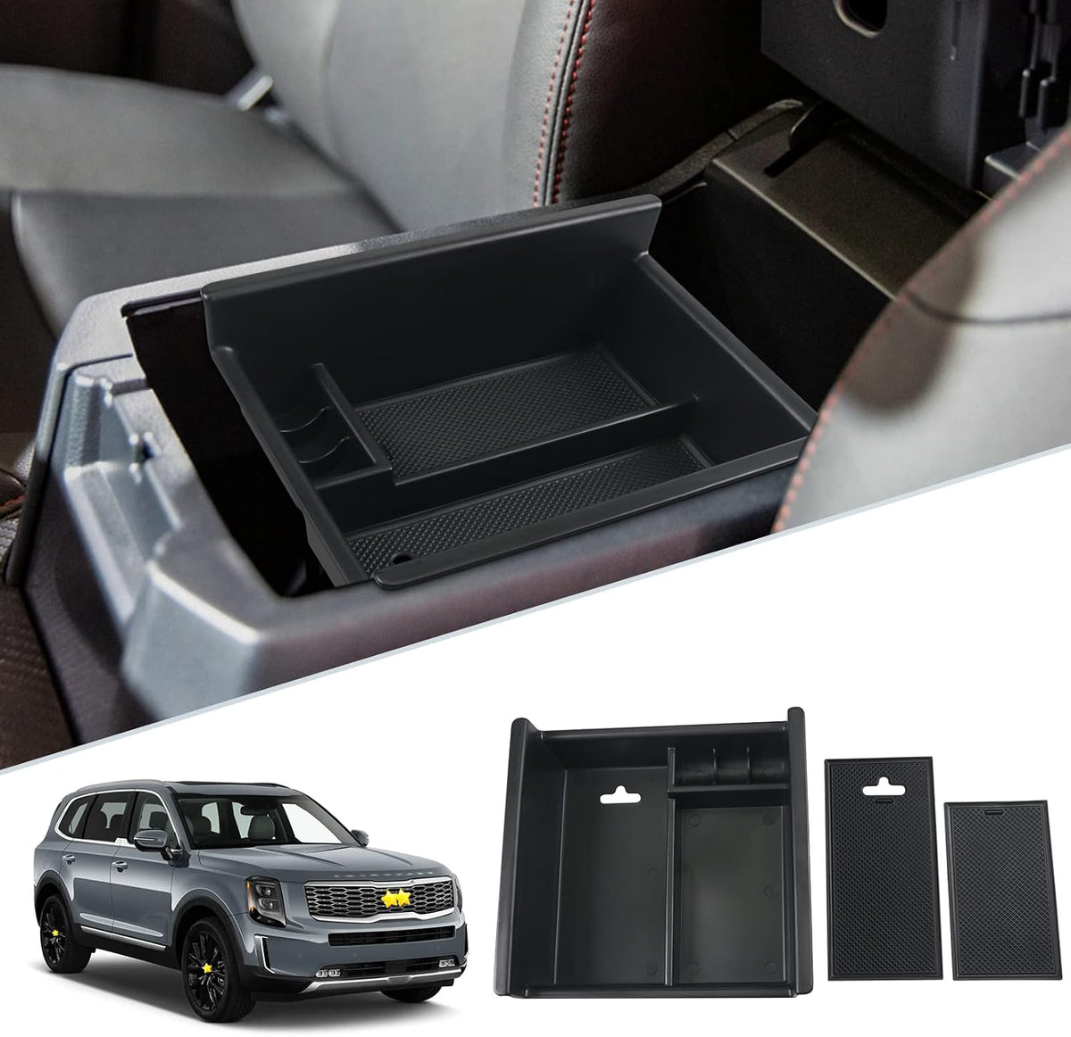 SKTU for 2020-2024 2025 Kia Telluride 2014-2024 Toyota 4Runner Center Console Organizer Insert ABS Black Materials Tray 2024 2025 Telluride Accessories with Coin and Sunglasses Holder