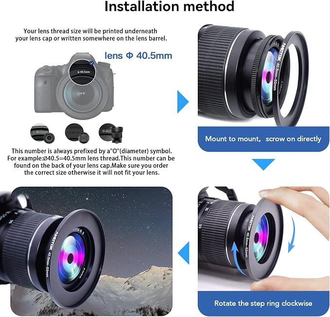 40.5mm Lens to 52mm Camera Lens Adapter, 40.5mm to 52mm Filter Step up Ring