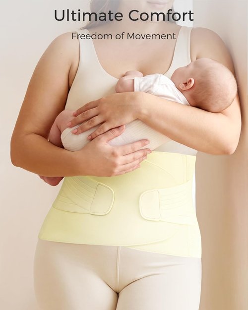 FREETOO Postpartum Belly Band - Soft Abdominal Binder with Back Support | Adjustable Compression, Size M, Cream