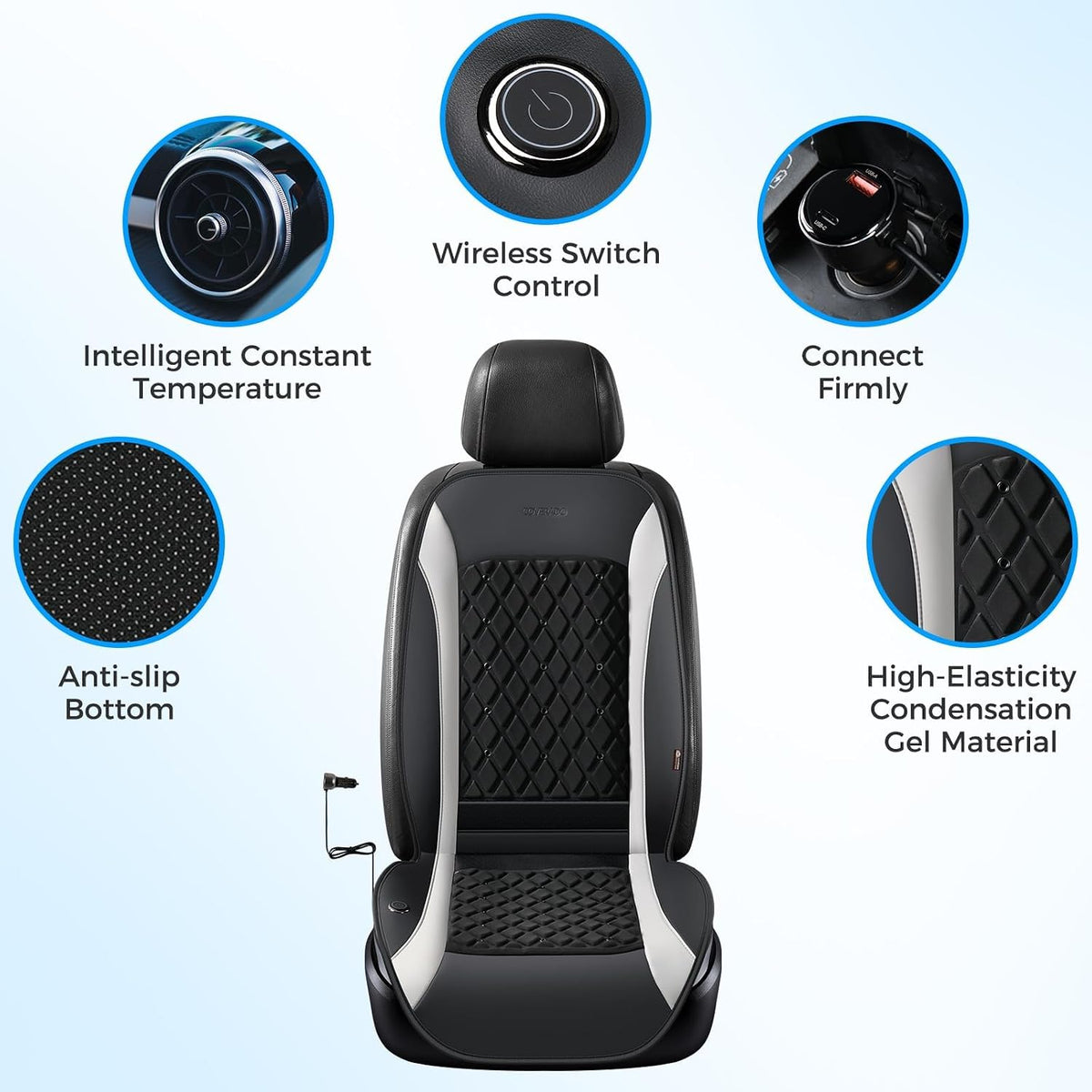 Coverado Upgraded Cooling Car Seat Cushion 8 Turbo Fans Ventilated Cooling Seat Cover 3 Adjustable Wind Speeds Long Lasting Coolness Summer Driving Universal Fit for Car SUV Truck Gray
