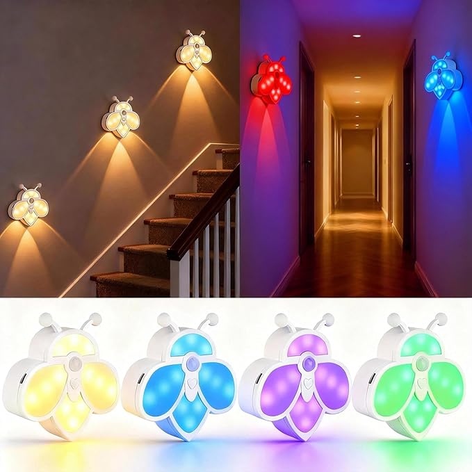 Motion Sensor Stair Lights Indoor - Rechargeable Dimmable RGBW & Warm White Night Light, Magnetic Mount Motion Activated Battery Lamp for Step Hallway Bathroom Cabinet Closet(White, 4 Pack)