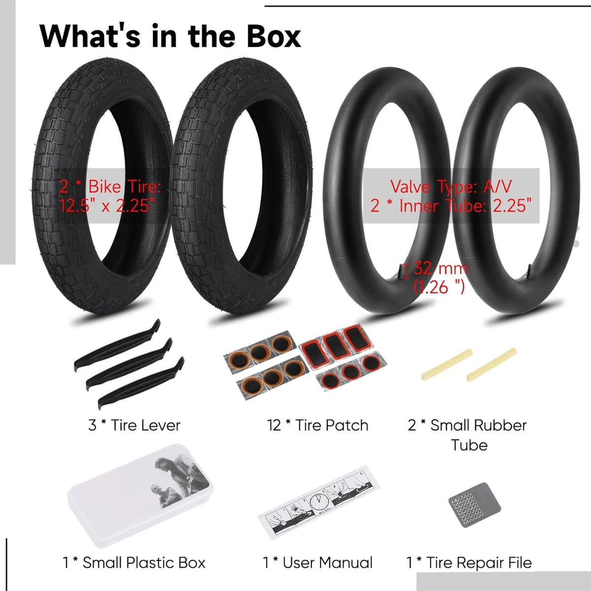 Yeesport 12.5" Kid Bike Tire - Heavy Duty 2-Pack with Inner Tubes & Repair Kit | 12.5x2.25 Schrader Valve