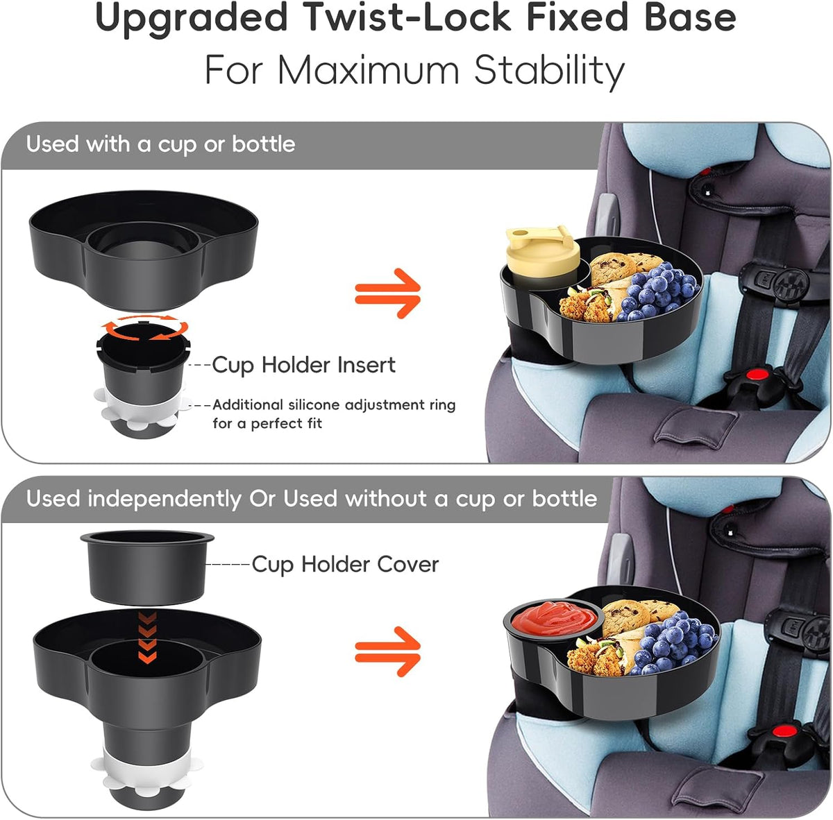 Car Seat Cup Holder Snack Tray for Kids Travel, 1-Pack, Black