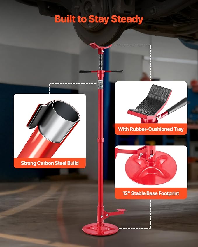 VEVOR Underhoist Support Stand, 3/4 Ton (1653 lbs) Capacity Under Hoist Jack Stand, Lifting from 51.97" to 80", Bearing Mounted Spin Handle, Foot Pedal, 12" Diameter Base, Support Vehicle Components
