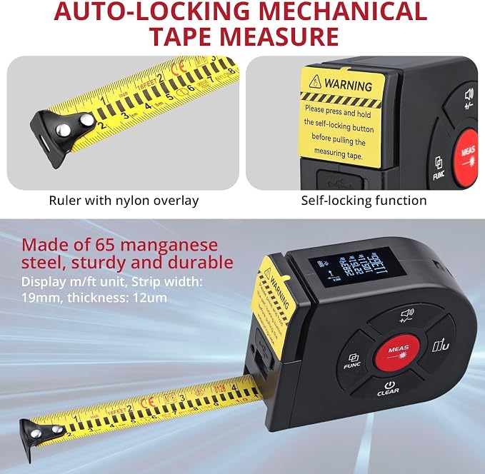BINTA 2-in-1 Laser Tape Measure, 164Ft/50M Laser Measurement Tool & 16.5Ft/5M