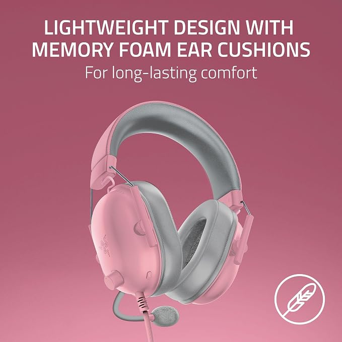 Razer BlackShark V2 X Wired PlayStation Gaming Headset, Pink | 50mm Drivers, Cardioid Mic, Lightweight, Comfortable Noise Isolating Earcups, For PS5, Xbox Series X, PC, Switch, 3.5 mm Jack