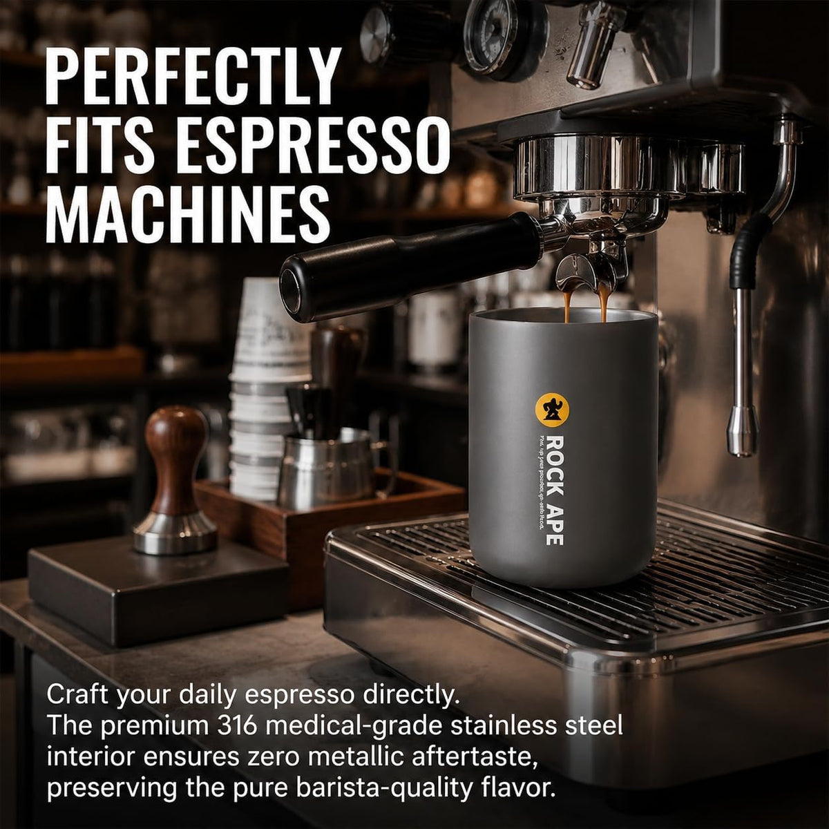 ROCK APE 8oz Small Insulated Espresso Cups with Lid, 316 Medical Grade Stainless Steel Travel Coffee Mug, Fits Under Espresso Machine, Portable Vacuum Tumbler, Leakproof