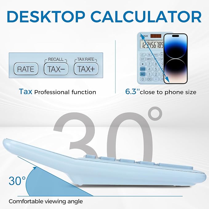 Pocket Small Size Desk Calculator, 12 Digit Large LCD Display, Basic Tax