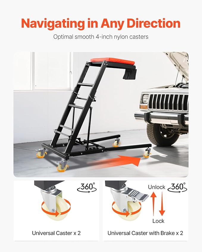 VEVOR Automotive Topside Creeper, 400 LBS Capacity High Creeper with 48" to 76" Adjustable Height, 4 Swivel Caster Wheels, Heavy Duty Automotive Engine Creeper, Ideal for Auto Repair and Maintenance