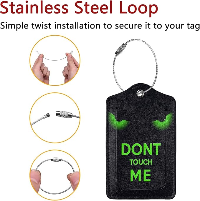 2 Pack Luggage Tags for Suitcase, Privacy Cover ID Label with Stainless Steel and Address Card for Travel Bag Backpack Cruise Ship Essentials Tag Boys Girls Kids - Funny Dont Touch Me