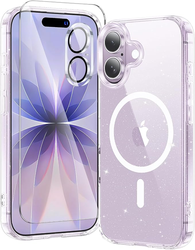 toushion 3 in 1 for iPhone 17 Case Clear Glitter, Fits MagSafe, Not Yellowing