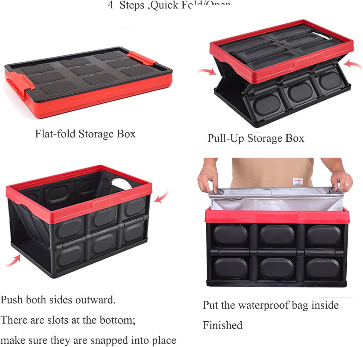 Collapsible Storage Bins with Lids 55L, Trunk Organizer for SUV Foldable Plastic Outdoor Storage Containers with Secure Latches, Waterproof Cargo Box for Camping Home, Garage, Closet 2PCKS