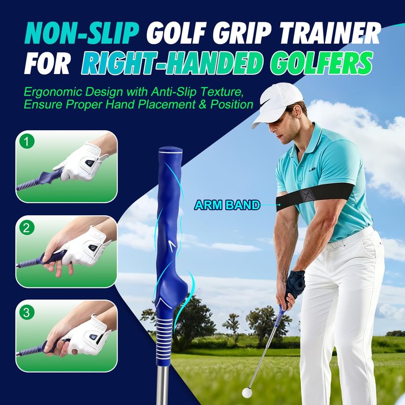 Rpiuago Retractable Golf Swing Training Aid, Right-Handed Golf Swing Trainer with Click Feedback, Tempo Stick Golf to Improve Strength & Tempo with Arm Band, Ideal for Beginners, Indoor & Outdoor Use