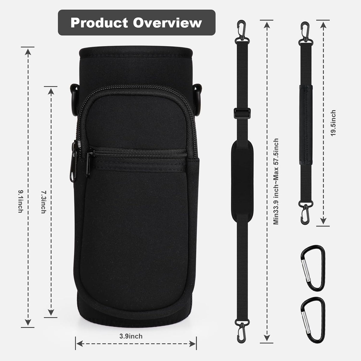 Skiennix Water Bottle Holder - Insulated Neoprene Carrier Bag with Phone Pocket | Fits 32/40 oz for Hiking & Gym