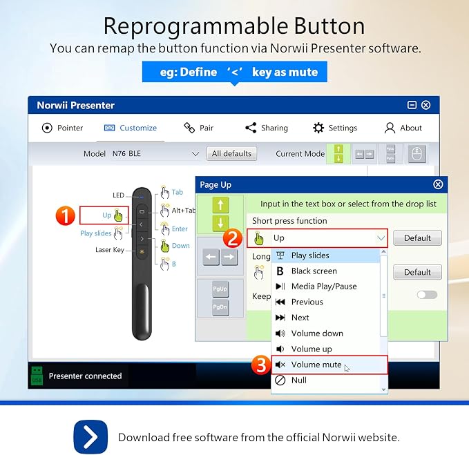 Norwii Rechargeable Bluetooth Presentation Clicker
