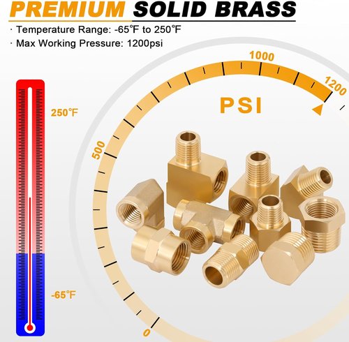 KOOTANS Brass Pipe Fittings Assortment Kit - 96PCS NPT Adapters, Reducers, Hex Nipples & More