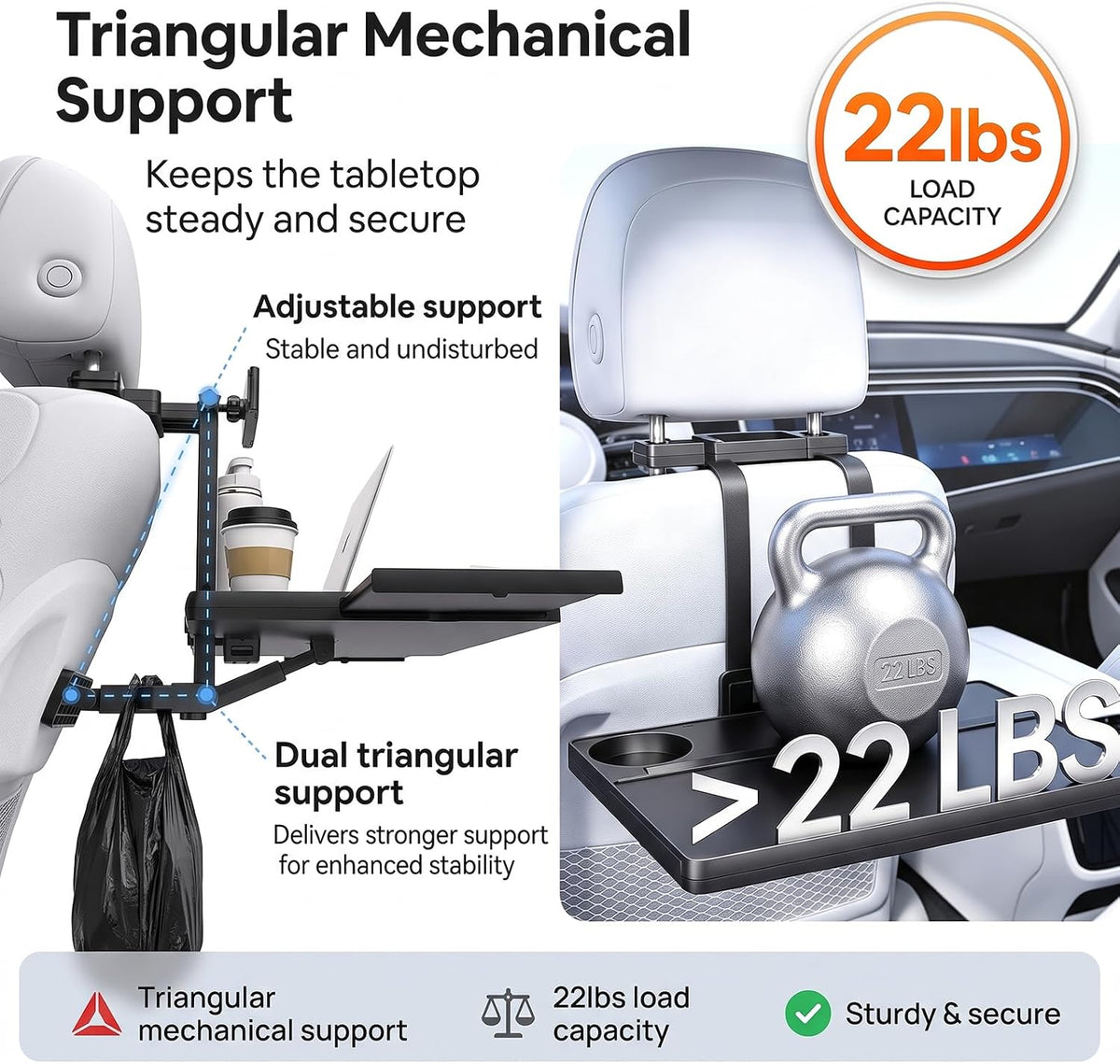 Car Back Seat Table, Foldable Laptop Desk with Adjustable Height