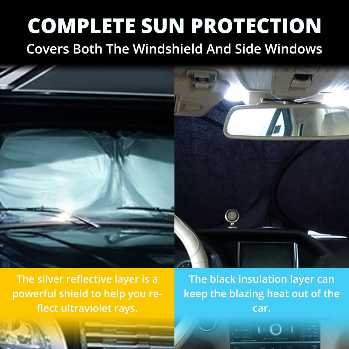 Semi Truck Sun Shade for Windshield and Side Windows | Upgrade 300T Semi Window Sunshade Sun Protection Block UV/Sun Heat Rays for Semi, Commercial & Big Rig Truck, RV