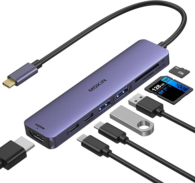 MOKiN 7 in 1 USB C Hub with HDMI, microSD/SD Card Reader, USB 3.0, 100W PD
