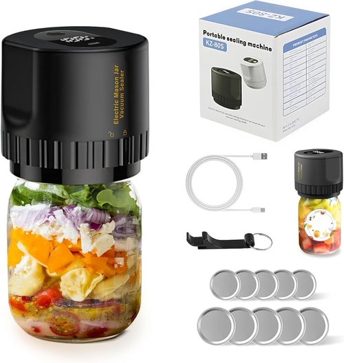 Mason Jar Vacuum Sealer Kit - Upgrade Electric Sealer for Wide & Regular Mouth Lids (80S)