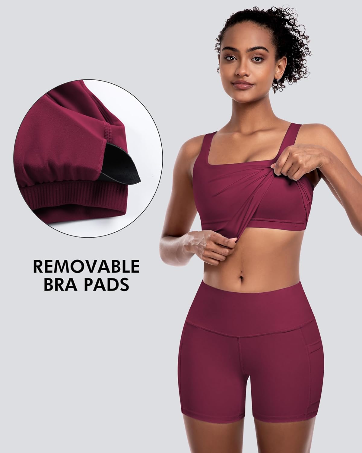 Skiennix Women's Sports Bras - 5-Pack Square Neck Longline Workout Crop Tops | Padded Yoga Camisoles