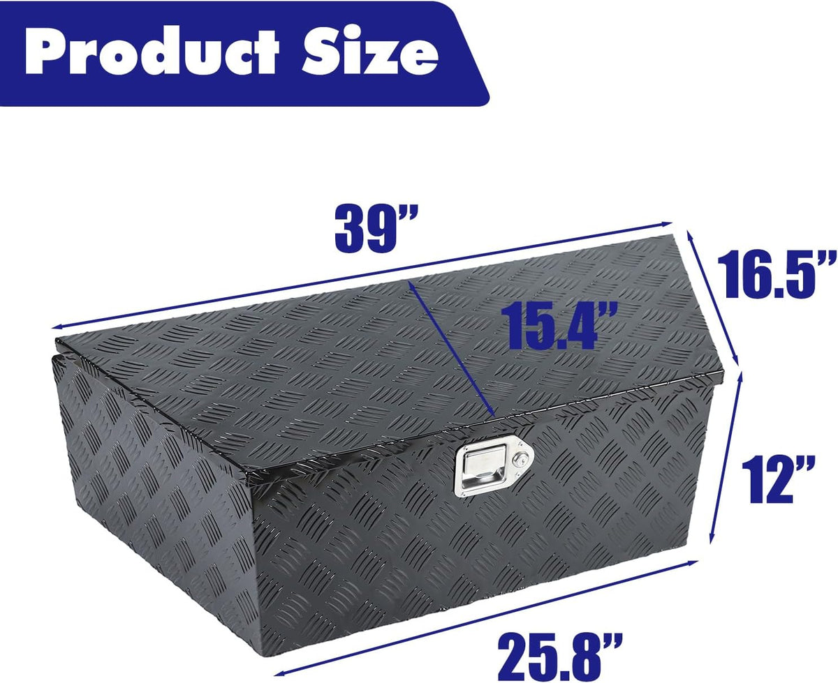 39"X16.5"X12" Black Heavy Duty Aluminum Trailer Tongue Box Pick Up Truck Tool Box Storage Organizer 5 Bar Tread with Lock and Keys