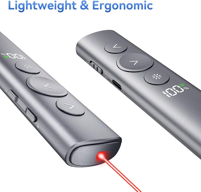 Power Display Wireless Presenter Remote, Rechargeable Presentation Clicker