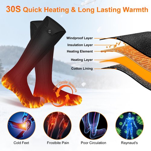 Heated Socks, 6000mAh Rechargeable Electric Socks for Men Women with APP Control, Washable Winter Warm Thermal Socks with 4 Heating Levels for Ski Hunting Cycling Camping Hiking Motorcycle Black